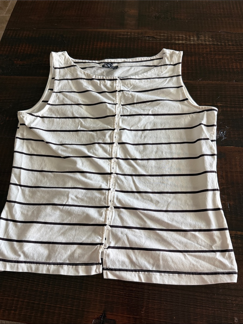 Striped White and Black Button-Back Tank Top